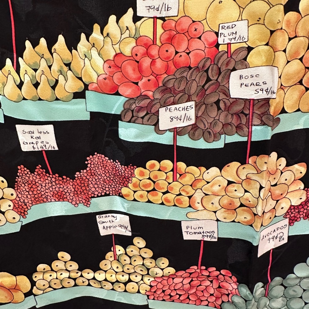 Nicole Miller Fruit & veggie food Print silk Scarf farmers market